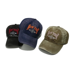 Three washed cotton New York 1983 baseball caps in black, navy blue, and olive green