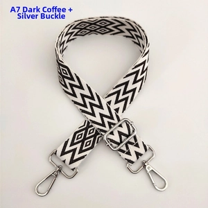 Adjustable woven shoulder strap for bags with deep coffee wave patterns and silver buckles
