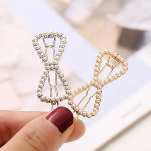 Bowknot Hair Clip Plated Alloy With Imitation Artificial Pearl Inlay Hollow Side Hairpin Elegant Fashion Accessory For Women