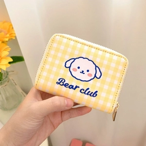 Cute yellow checkered card holder with cartoon dog and Bear Club text for women