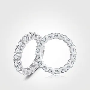 Eternity Ring 925 Sterling Silver Moissanite D Color VVS1 Round Brilliant Cut Sparkling Elegant Band Jewelry For Women