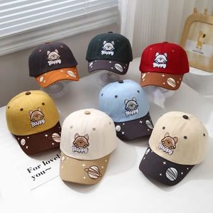 Kids star dog baseball caps in 7 colors with cute cartoon bear embroidery and space patterns