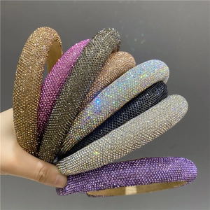 Padded Rhinestone Headband Sparkly Crystal Hair Hoop Thick Retro Hair Accessories For Women Party Wedding Decor
