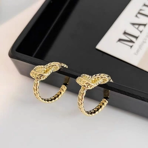 Gold plated knot twisted hoop earrings for women with vintage geometric metal texture