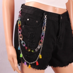 Y2K gelaagde hiphop-tailleketting met kleurrijke gummibeertjes en regenboog plastic schakels