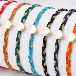 Hand-woven Heart Friendship Bracelet For Women Multicolor Cotton Cord Alloy Heart Charm Adjustable Tassel Bracelet Jewelry Gift