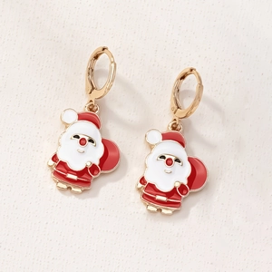 Boucles d'oreilles Père Noël dorées élégantes avec émail rouge pour Noël chic