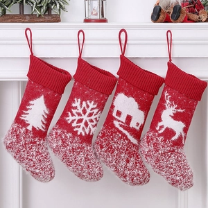 Christmas Stockings Wool Knit Faux Mink Fur Hanging Gift Bag Holiday Tree Mantle Decorations Festive Reindeer Snowflake Patterns