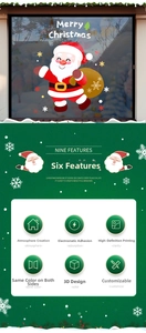 Detail of static cling Christmas window sticker featuring Santa Claus and Merry Christmas text