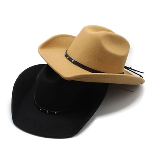 Western Cowboy Hat Wool Felt Wide Brim Jazz Fedora With Turquoise Leather Band Vintage Ethnic Style For Women Men