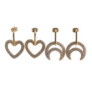 Heart Moon Hamsa Hand Copper Earrings Gold Tone With Colorful Zircon Geometric Inlaid Trendy Jewelry For Women