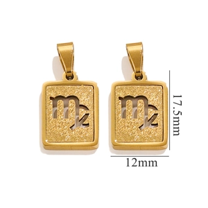 18K gold plated stainless steel Virgo zodiac pendant with sandblasted finish and dimensions