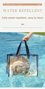 Detail of waterproof PVC beach bag showing splash resistance and large capacity
