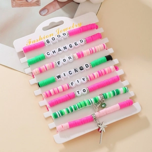 Multilayer polymer clay heishi bead bracelet set with star charms and letter beads