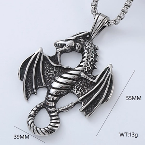 Stainless Steel Pendant Necklace Vintage Gothic Animal Dragon Eagle Wings Unicorn Owl Fishbone Jewelry For Men Women
