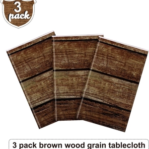 Set of 3 brown natural wood grain PE tablecloths for rustic party and farmhouse events