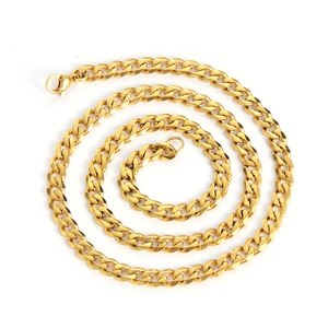 Polished 18k gold plated stainless steel Cuban link chain with lobster clasp