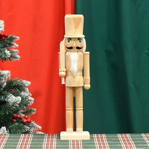 Unfinished wooden nutcracker soldier 38cm tall with sword and beard for Christmas decor