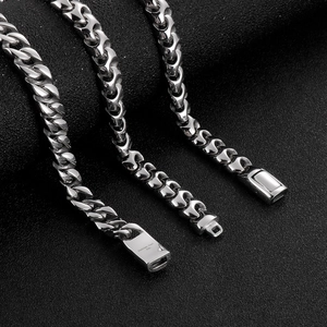 Polished 316L stainless steel hip hop Cuban link chain bracelet with secure buckle clasp