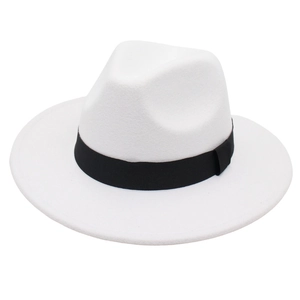 Classic Cotton Fedora Hat With Black Ribbon Wide Brim Jazz Cap For Men Women Casual Party Sunshade Breathable Vintage Felt Style