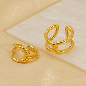 Irregular 18K gold plated titanium steel rings set for women with adjustable open design