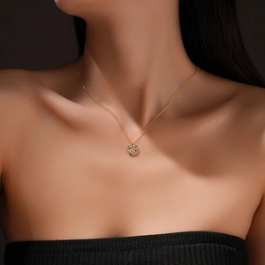 Elegant S925 sterling silver gold necklace with crystal cross coin pendant for women