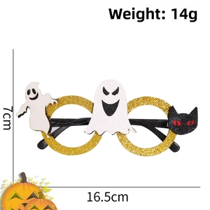 Halloween decorative glasses with ghost and black cat motifs, 16.5cm wide and 14g weight