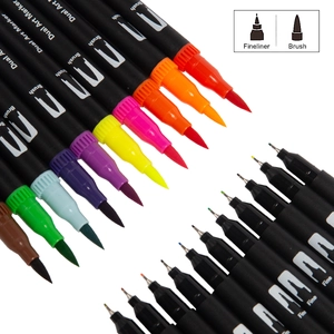 Detailed view of dual tip art markers showing flexible brush and fine liner nibs