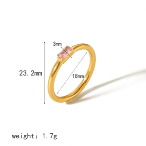 Detailed dimension guide for 18K gold stainless steel ring with pink zircon gemstone