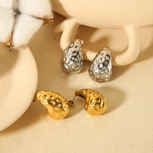 Lava texture water drop earrings in 18K gold and silver stainless steel minimalist design