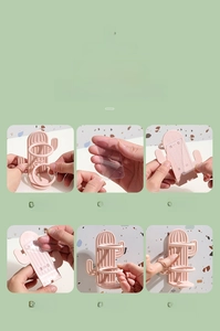 Installation guide for pink cactus toothbrush holder with six-step mounting process