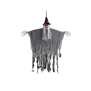 Voice-activated glowing skeleton ghost with witch hat for Halloween party decor
