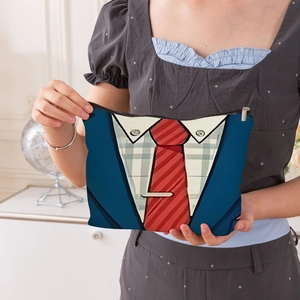 Make-up-Tasche aus Segeltuch mit kreativem Anzug-Design, blauem Jackett und roter Krawatte