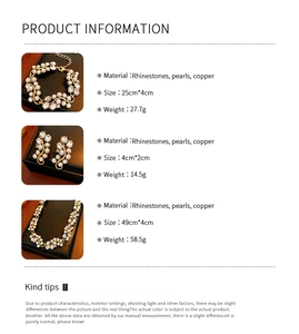 Detailed size and material specifications for pearl and rhinestone vintage jewelry set