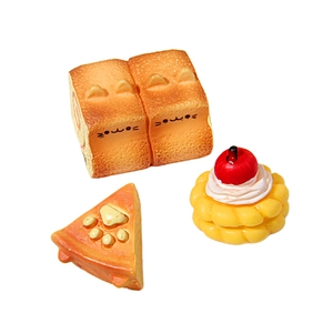 Three-piece set of miniature cat-themed bread and pastry food models for DIY crafts