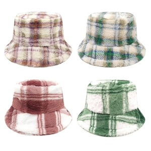 Karierter Kunstpelz Fischerhut Winter Warm Plüsch Outdoor Lässig Streetwear Mode Für Frauen Verstellbare Passform