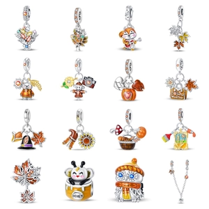 Autumn Fall Theme Charms Silver Plated Enamel Maple Leaf Pumpkin Owl Squirrel For DIY Jewelry Accessories
