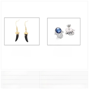 Détail de boucles d'oreilles Main de Fatma et corne avec cristaux et résine polie