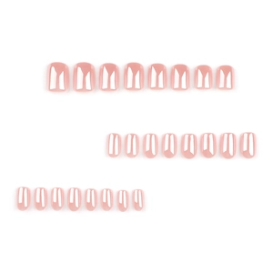 Glossy powder pink short square press-on nails set with mirror finish 24pcs kit