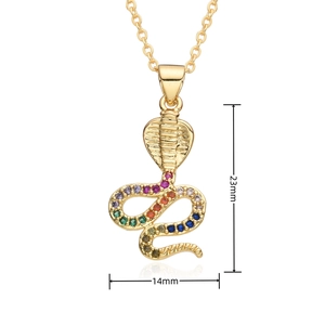 Close-up of 23x14mm gold-plated snake pendant with multi-color gradient zircon micro-inlay