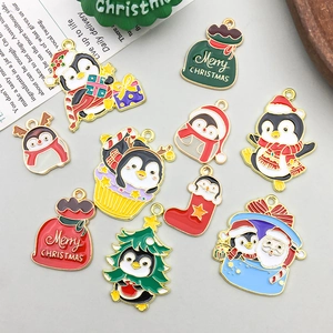 Enamel Christmas Charms Zinc Alloy Cartoon Penguin Santa Claus Stocking For DIY Jewelry Making Festive Ornaments