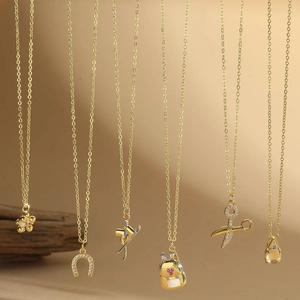 Copper Zircon Pendant Necklace Cute Retro Scissors Backpack Horseshoe Flower Niche Clavicle Chain Jewelry For Women