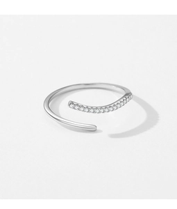 Close-up of minimalist S925 silver adjustable ring with pavé-set cubic zirconia stones