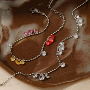 Elegant silver chain bracelets with sparkling teardrop zircon stones in assorted colors