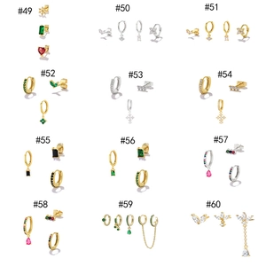 Mix of gold and silver brass earring sets with colorful zircons in geometric shapes