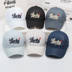 Breathable mesh baseball cap with Lucky embroidery in six colors for outdoor fashion