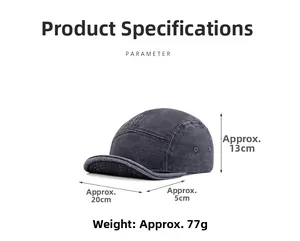 Dimensions détaillées de la casquette en denim gris foncé avec infos sur poids et taille