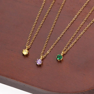 18K gold plated stainless steel heart necklaces with colorful cubic zirconia