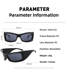 Detailed dimensions of futuristic black sports sunglasses with precise measurements