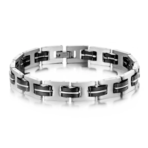 Men Retro Bracelet Stainless Steel Silicone Industrial Style Brushed Polished H Link Jewelry Accessory